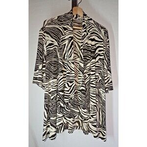 Chico's Travelers Duster Cardigan Size 3 Open Beige Zebra Print Stretch